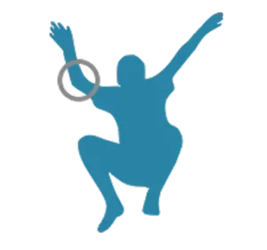 illustration of a shadow of a person jumping with a circle around their elbow
