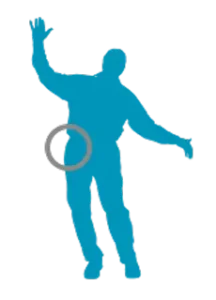 illustration of a shadow of a person dancing with a circle around their hip