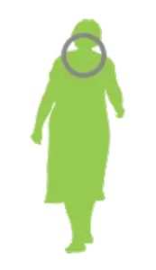 illustration of a shadow of a person walking with a circle around their neck
